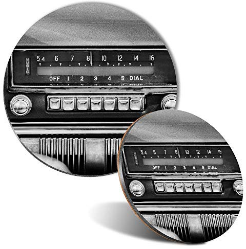 Mouse Mat & Coaster Set - BW - Old Car Radio Vintage Classic 20 cm & 9 cm for Computer & Laptop, Office, Non-slip Base #43297
