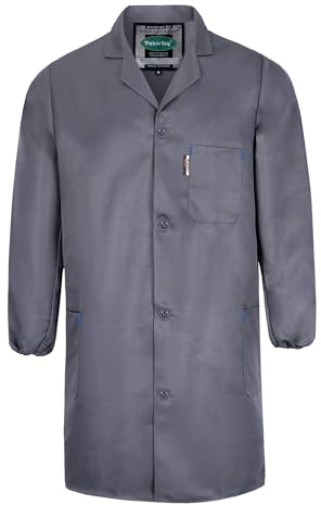 Yukirtiq Homme Blouse de Travail Manches Longues Veste de Travail Bleu de Travail Industrie à Boutons Blouse d'Atelier Blouse de Laboratoire, Gris, L