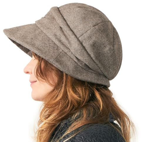 CHARM Damen Newsboy Wintermütze Ballonmütze - Bio-Baumwolle Bonnet Visor Chemo Beige