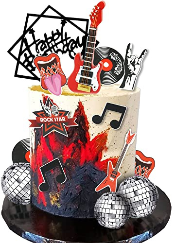 Décorations de gâteau d'anniversaire sur le thème de la musique - Guitare électrique - Décorations de gâteau pour fête sur le thème Rockstar - Fournitures de fête de basse