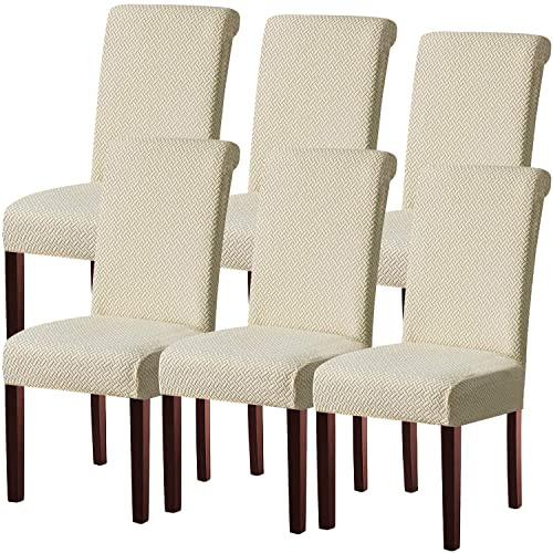 KELUINA Moderne Stuhlhussen 1er/2er/4er/6er Set, Stretch Stulhhussen Schwingstuhl Elastisch Abnehmbarer Waschbarer Universal Stuhlbezug für Hotel Bankett Hochzeit Party Deko (Creme,6 Stück)