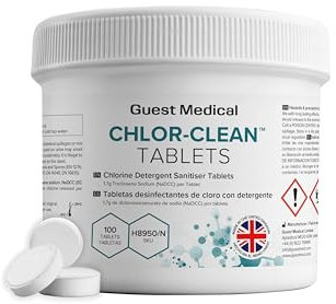CHLOR-CLEAN Chlorine Detergent Sanitiser Tablets, 3.25g Tablets, 1.7g NaDCC per Tablet, Single Tub of 100 Tablets