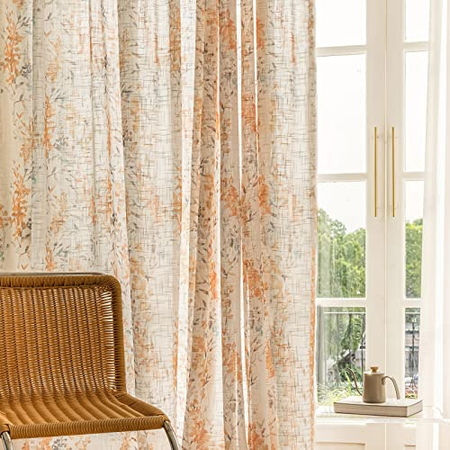 SUOUO Durchsichtige Boho-Vorhänge mit Blumenmuster, Leinenstruktur, 243,8 cm Lange Stangentasche für Wohnzimmer, Druck, Blattlichtfilterung, Fenstervorhänge für Schlafzimmer, Esszimmer, 2 Paneele | Leinenstruktur, Aquarell-Wildblume, Lichtfilterung, Bauernhaus-Kern, Stangentasche für Wohnzimmer, Schlafzimmer, Esszimmer
