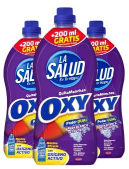 FAMILYCOM. Pack 3 Oxy Dual Quitamanchas La Salud 1,5L. Pack Limpieza Hogar. Quita manchas para la ropa.