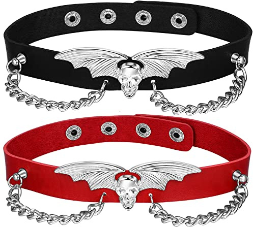JewelryWe Schmuck Punk Leder Halsband Damen Gothic Choker Halskette Halsreif Verstellbarer Choker Kragen Kette Lederband für Frau Mädchen Schwarz