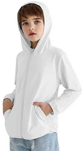 BAYRTIC Sudadera deportiva con capucha para niños, ajuste seco, protección solar, agujeros para los pulgares, 3-12 años