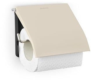 Brabantia - Renew Porte-Rouleau Papier Toilette - pour Tous Rouleaux - Montage Mural - Anti-Corrosion - Accessoires de Salle de Bains - Matériel de Fixation Inclus - Soft Beige - 17 x 13 x 12 cm