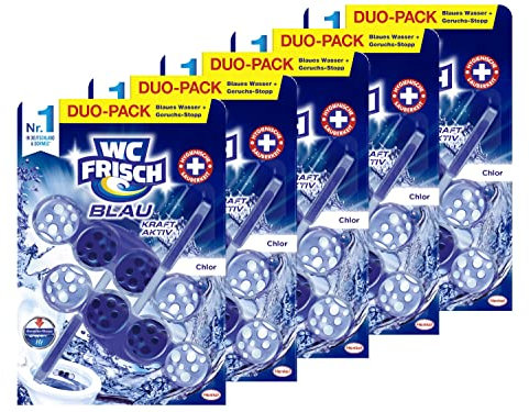 WC FRISCH Kraft Aktiv Blauspüler Chlor 5 x 100g (5x 2 * 50 g), WC Reiniger mit innovativer Geruchs-Stopp-Formel, Duftsteine für extra Frische und eine sichtbare Reinigung