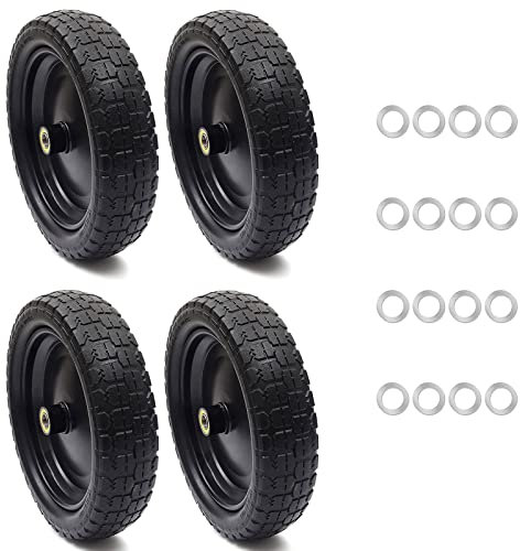 13 Tire for Gorilla Cart Replacement Wheel, Carkio 4 Pack Solid Polyurethane Flat-Free Tire and Wheel Assemblies for Heelbarrow, Garden Cart, Trolleys,3.15 Wide 5/8 Inch Axle Borehole and 2.1” Hub