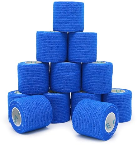 OK TAPE 12 Rolls Self Adhesive Bandage Wrap, Elastic Athletic Tape, Self Stick Bandage Tape, Vet Wrap, Medical Wrap for Wrist, Feet, 2 x 5 Yards - Blue