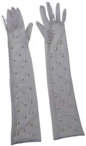 CHRISK Damen Hochzeit Handschuhe Lang Tüll Braut Handschuhe Weiß Finger Oper Gala Transparent Braut Handschuhe, grau, M
