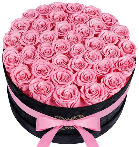 UFOREVER ROSES 40 Pieces Preserved Roses in Suede Box, Flowers for Mothers Day, Preserved Flowers Gift for Women, Pink
