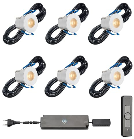 Hamulight LED Einbaustrahler Terrassenüberdachung Valencia ab mit Fernbedienung | Beleuchtung Wintergarten - Einbauleuchten - Terrassendach | 3W - Dimmbar - Warmweiß | Set mit 6 Stück