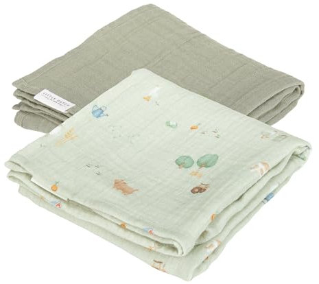 Little Dutch Mulltücher Swaddle Spucktücher Musselin 2er Set (70x70 cm) Baumwolle grün - Little Farm