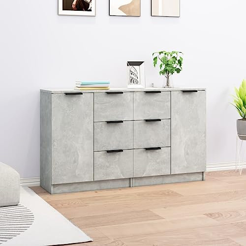 HETFTJN Sideboards 2 STK, Besenschrank Bücherregal Eckschrank Tv Schrank Geeignet für Wohnzimmer Dorm Küchenzeile Office Betongrau 60x30x70 cm Holzwerkstoff