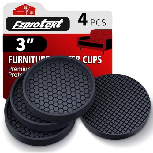 Ezprotekt sous Verres de Meubles 4 roulettes, Patins de Meubles antidérapants Φ 76mm pour sols en Bois Dur, Rondes en Caoutchouc antidérapantes pour Meubles, Protections de Sol antidérapantes, Nero