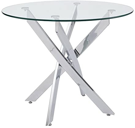 Dripex 90cm Round Glass Dining Table, Modern Dining Room Table Kitchen Tables with Tempered Glass Tabletop Metal Legs