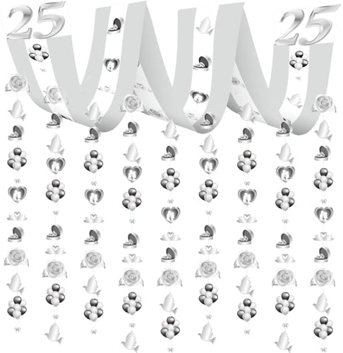 WEDNOK 25 Jahrestag Hängende Banner 270x30cm Silberhochzeit Deckendakoration Silber Hochzeit Party Deko 25 Hochzeitstag Hängende Deko 25. Jubiläum Hochzeitsdeko für Paare 25 Jahrestag Hochzeit Feier