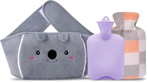 Hot Water Bottle, Hot Water Bag Rubber Pouch with Soft Plush Hand Waist Warmer Cover, Warm Water Bag Pain Relief for Neck and Shoulder, Back, Hand, Legs, Waist and Warm Gift (Gray)