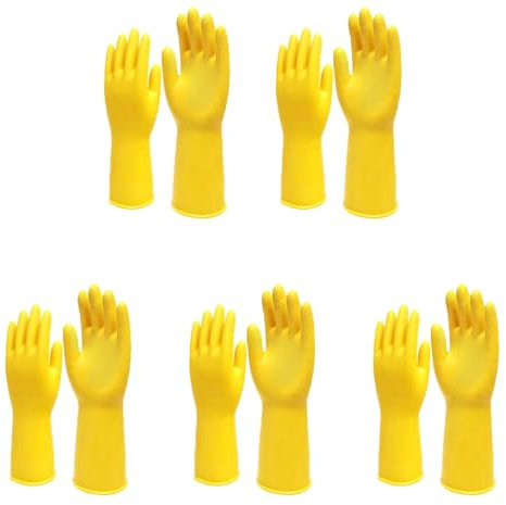 5 Pairs Dishwashing Gloves Home Essentials Suitable for Giving to Elders Rubber Gloves Grid Design, Clearer and Cleaner Kitchen Gloves(XL)