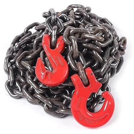 MEHOOSPVN Kettengehänge Anschlagkette 1 Strang, Krangehänge aus 8mm Legierter Stahl Hebekette 2T Tragfähigkeit Krankette Hebewerkzeug Hohe Festigkeit Forstkette Schleifkette für Bergbau Maschinen 3M