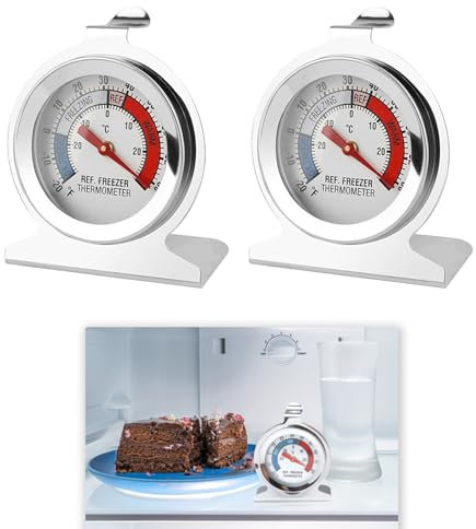2PCS Acero Inoxidable Termometro para Frigorifico, Congelador Termómetro para Refrigerador y Congelador, Termómetro de refrigeración con Gancho para Colgar, Ideal para congeladores, frigorífico