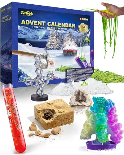 Greek Science Experimente Adventskalender 2025 für Kinder, Weihnachtskalender Experimentierkasten mit 24 Experimenten, STEM Spielzeug Adventskalender Weihnachtsgeschenke für Jungen Mädchen