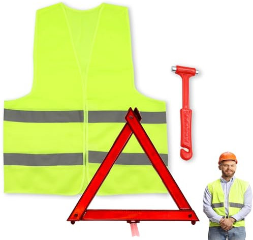 Scettar Triangle et Gilet Jaune pour Voiture,Kit Voiture,Triangle de Signalisation Voiture,Triangle Voiture,Foldable Space-Saving Warning Triangles