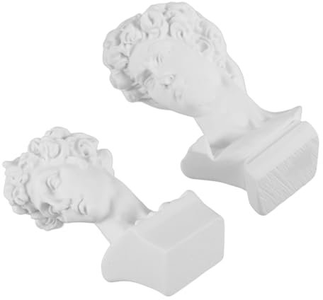 MUSISALY 2stücke Mini David Büste Statue Resin Skulptur Dekorativ Vintage-Design Kompakte Für Schreibtisch Bücherregal Stilvolle Harzfigur Für Wohnraum Bürodekoration
