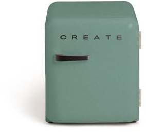 CREATE / RETRO FRIDGE 50 BLACK/Frigorifero verde salvia con maniglia nera / 85W, minibar, un ripiano, design retro, 50 cm, due mensole, capacità di 48L, basso consumo, 50x44x49,8 cm