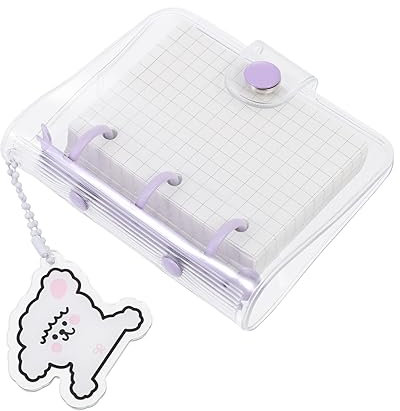 Parliky Mini Ringbuch Transparent Pvc-deckel Mit Knopfverschluss Inkl Aufbewahrungstaschen Kariertes Papier Und Zieranhänger Für Notizbuch Diy Scrapbook Und Wiederverwendbaren Abreißblock
