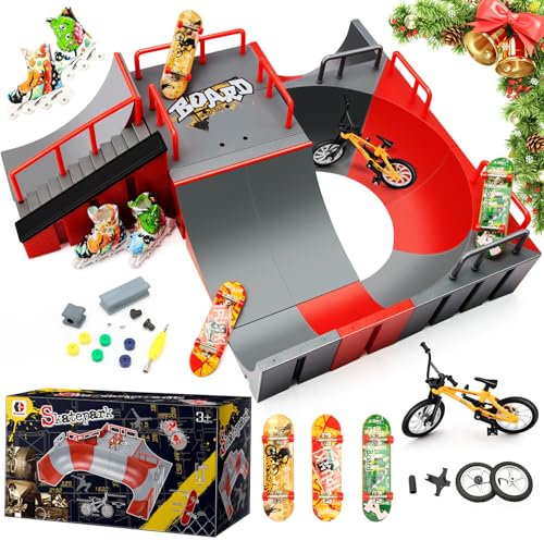 MOMSIV Mini Skateboard à Doigts et Rampe d'accès, Rampe d'accès Personnalisable avec Planche à Doigts, kit de Rampe d'accès pour Skate Park Deck Truck Board, Jouet pour Enfants de 6 Ans et Plus