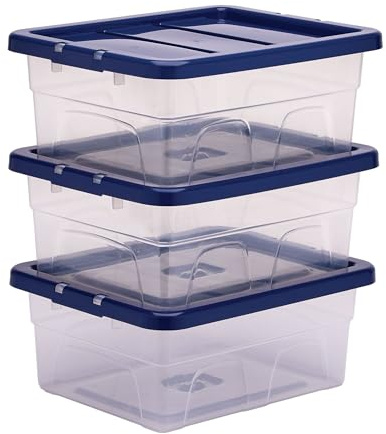 Bankers Box 15L Plastic Storage Box 3-Pack, BPA-Free & 100% Recycled Lids, Nesting & Stackable, Dust Cover Lid, 17x32x40cm, Ideal for Home & Office Organisation