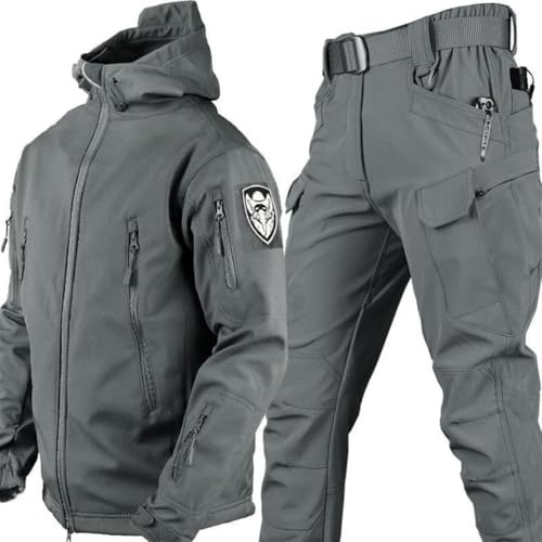 PRMTYUP MilitäRische Softshell-AnzüGe, Taktische Jacke Und Hose, Armee-Kampfanzug, Wasserdichtes Camouflage-Uniform-Set FüR MäNner, Jacke, Hose, Jagdbekleidung,02,L