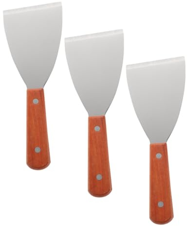 PRETYZOOM Espátulas Para Parrilla y Cocina De Acero Inoxidable Inoxidable, 3 Piezas, Pala Para Bistec Triangular, Raspador Corto Mango De Madera Para Barbacoa y Catering