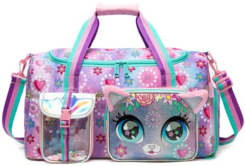 Children's Gym Bag, Sports Bag, Travel Bag Girl Travel Bag, Pink Cat, Lunghezza: 50 cm, Larghezza: 22 cm, Altezza: 27 cm, Travel Bag