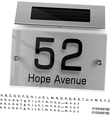 HOMSFOU Solar Address Sign House Number Light Doorplate Lamp for Outdoor Garden Decor Solar Powered Wall Light Numbers