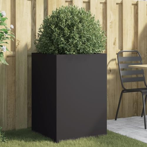 Homgoday Jardinera de Acero Laminado en frío Negro 52x48x75 cm Huerto Urbano de Jardinera Exterior de Acero para Cultivos Plantas Medicina Herbaria Flores para Terraza Jardín