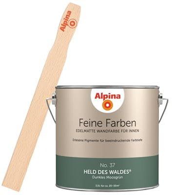 Alpina Feine Farben inkl. Rührstab – No. 37 Held des Waldes – edelmatte Innenfarbe - Wandfarben für einzigartige Farbwirkungen und Raumstimmungen – Dunkles Moosgrün - 2,5 Liter