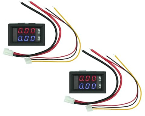 A-DIGISHUO 2 voltmetro amperometro digitale da 0,7 cm | DC 100 V 10 A Amp tester di tensione | 0,28 pollici 3 bit blu + rosso doppio display LED pannello con fili di collegamento