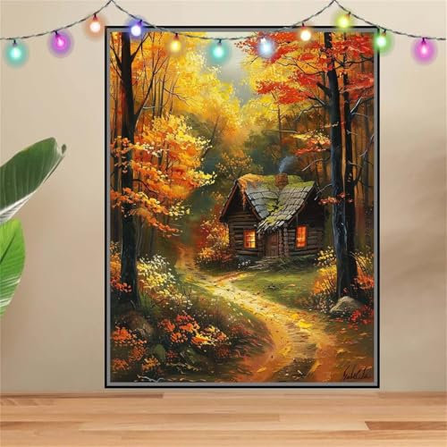 5D Diamond Painting,Diamant Painting Bilder Wald,Holzhaus Full Mosaic Making für Kinder,DIY Diamond Painting Erwachsene groß 90x120cm,Cross Stitch Diamond Painting Bilder für Home Wall Decor F3608
