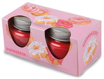 Candela profumata ciambella lampone in vetro con coperchio, confezione da 2 pezzi da circa 7 ore, durata di combustione, diametro 6 cm, profumo per ambienti come regalo – candela come decorazione