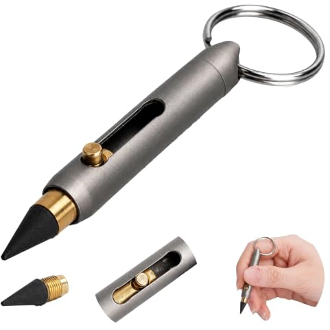 SMOOTHERPRO Mini Multifunctional Immer Bleistift für mit Schlüsselanhänger | Tragbarer Metallstift aus Titan, Yintenfrei, Zum Notieren, Skizzieren, Zeichnen und Schreiben für Business, Büro