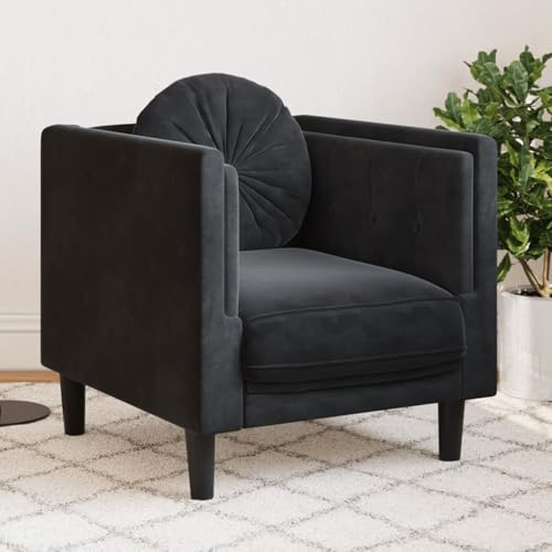 Homgoday Sessel mit Kissen Schwarz Samt Polstersofa Loungesessel, Polstersessel, Einzelsofa Loungesofa Sitzmöbel für Wohnzimmer Empfang Büro