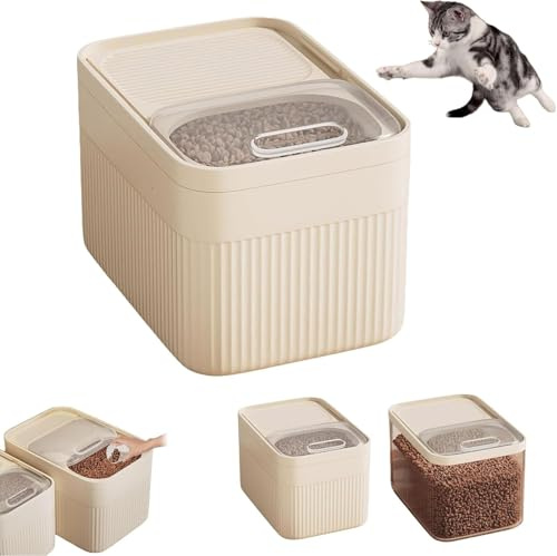 Boîte de rangement hermétique pour aliments pour animaux domestiques, jusqu'à 13,6 kg, pour chien, chat et autres animaux de compagnie avec tasse à mesurer (blanc, 24 x 17 x 18 cm)