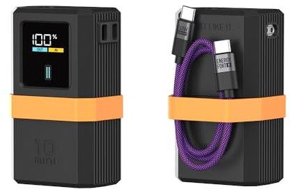 Silicone Case for CUKTECH No.10 mini Power Bank Fast Charger Anti-Lost Shockproof Protective Cover Sim Card Eject Pin Needle Storage Case USB C Cable Organizer (Black+ 240W fast charging cable)