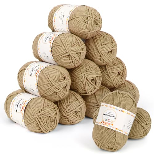 Aeelike 600g(12x50g) Acrylwolle 5Ply Baumwolle zum Häkeln, Häkel- & Strickgarn Zum Stricken, Häkeln und Kunsthandwerk, Häkelgarn Wolle Set Bunt, Khaki