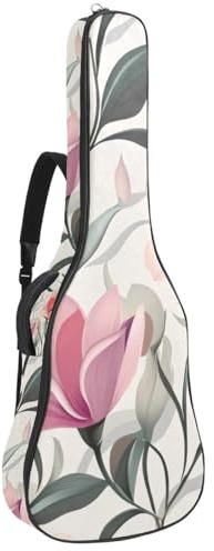 Tasche für Akustikgitarre, 1 cm dicke Polsterung, wasserdichtes Oxford-Gewebe, Gitarrentasche, Rucksack für 40-42 Zoll E-Bass, klassische Gitarren, abstraktes Blumenmuster, Grün, Multicolor 08
