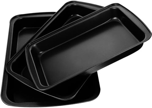 VILLCASE 3pezzi Teglie per Pizza in Acciaio al Carbonio Ispessite Teglia da Forno Rettangolare Antiaderente Accessori per Pizza Riutilizzabili per Pane e Torte