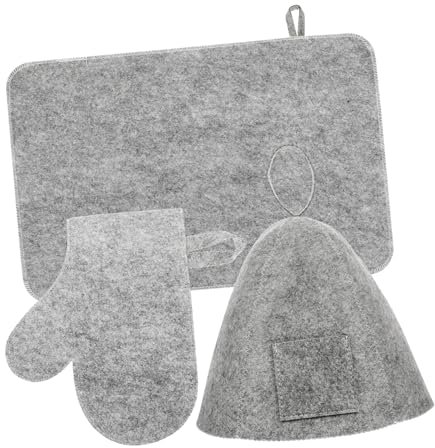 Warmhm Felt Sauna Hat and Glove Set with Cushion Breathable Hair Protector Sauna Caps for Men and Women for Spa and Bathroom Use